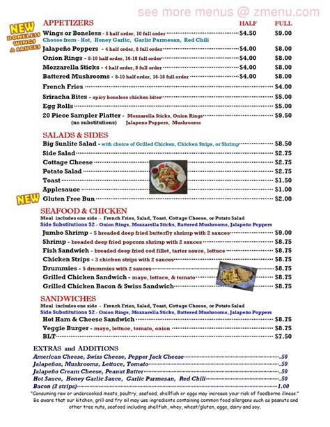 Bowling Alley. . Sunlite bar and grill menu
